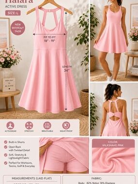 HALARA Milkshake Pink Active Dress with Built-In Shorts